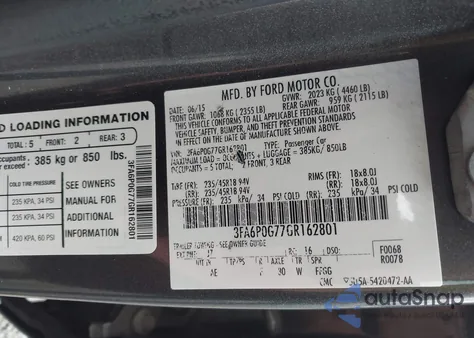 2016 Ford Fusion S z USA, uszkodzony, nr VIN 3FA6P0G77GR162801